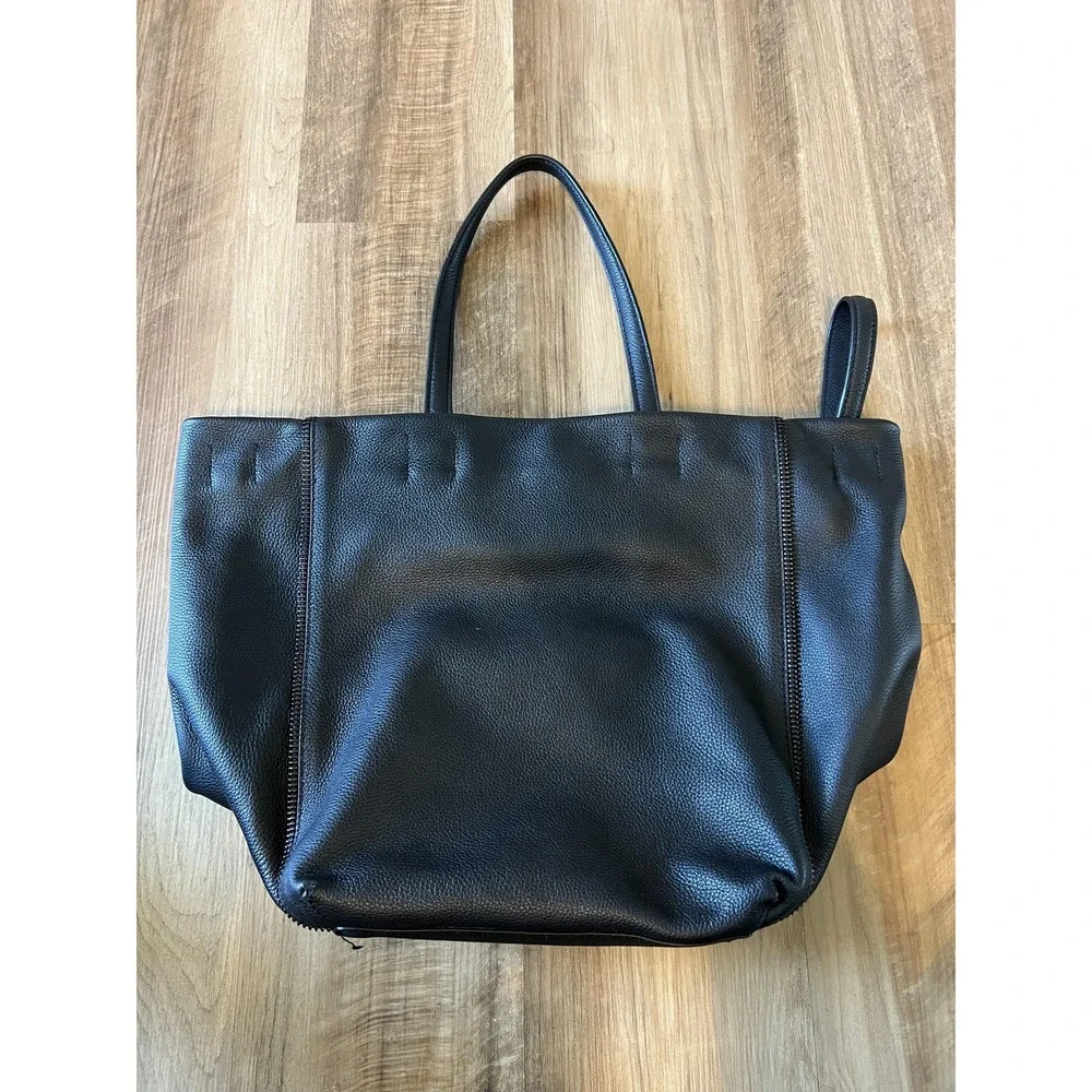 Botkier New York Tote Bag Black Pebbled Leather Strap Zip Accent Purse Large - Picture 2 of 10